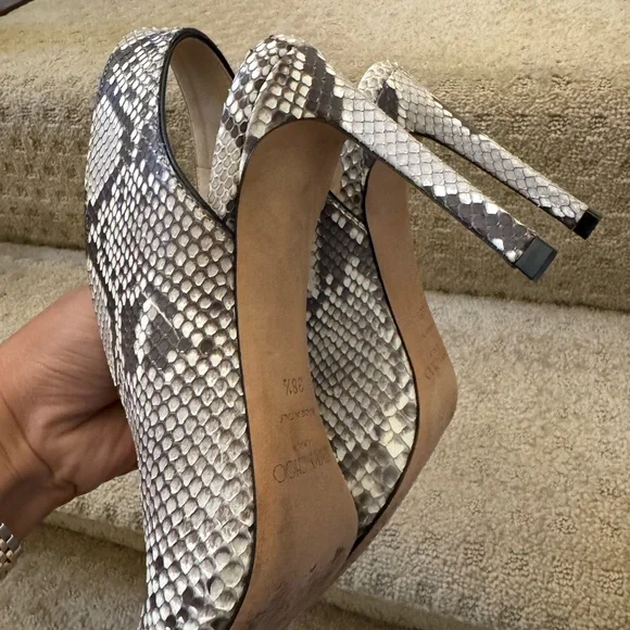 Jimmy Choo Women's Snakeskin Peep-Toe Heels - Black and White - Picture 3 of 6